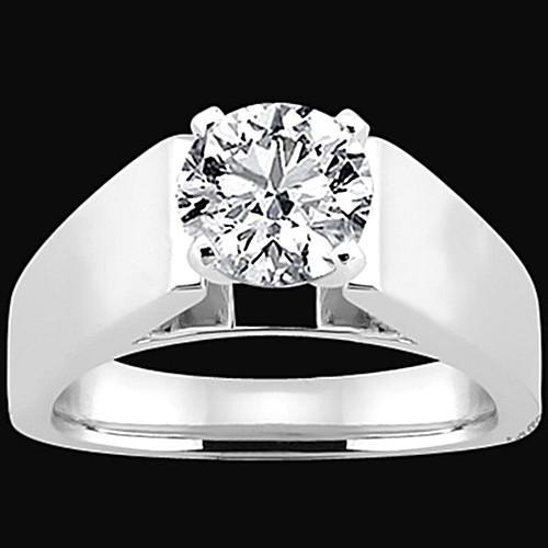 Euro Shank Round Real Diamond Solitaire Ring White Gold 14K