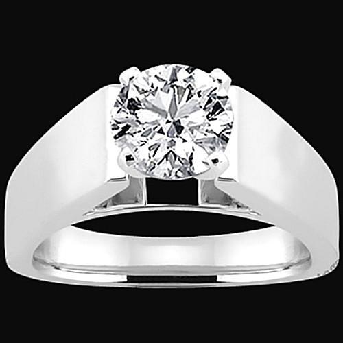 Euro Shank Round Real Diamond Solitaire Ring White Gold 14K
