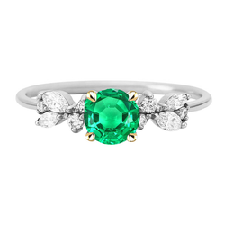 Two-Tone 14K Gold GIA Certified Fine Emerald Precious Stone Ring