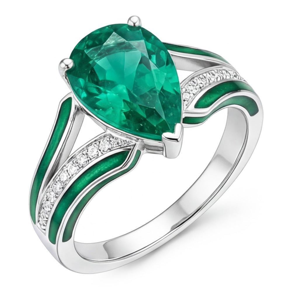 Exquisite Fine Emerald Gemstone Ring 2.50 ct – 14K White Gold by