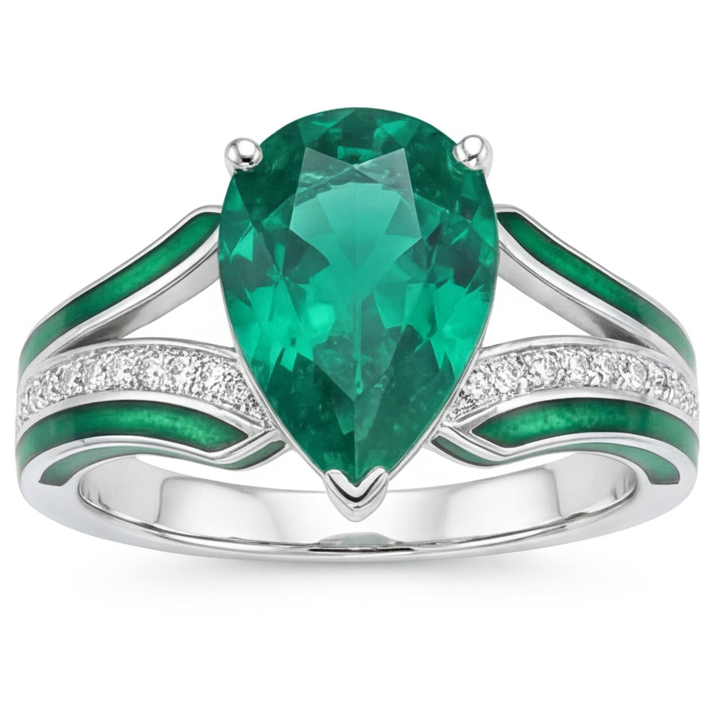 Exquisite Fine Emerald Gemstone Ring 2.50 ct – 14K White Gold by