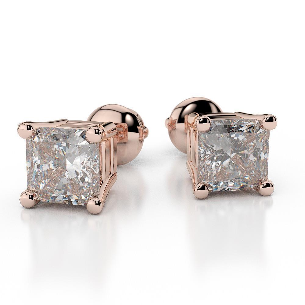 F Vs1 Sparkling 3.50 Ct Natural Diamonds Lady Studs Earrings Rose Gold 14K