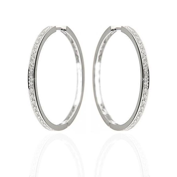 F Vvs1 2.70 Carats Real Round Cut Diamonds Hoop Earrings Gold White 14K