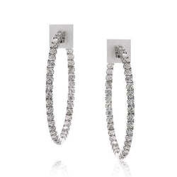 F Vvs1 Round Cut Real Diamonds Lady Hoop Earrings 14K White Gold 3.10 Ct