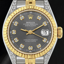 Rolex Datejust 69173 26mm Gray Diamond Dial Fluted Bezel Two Tone Watch