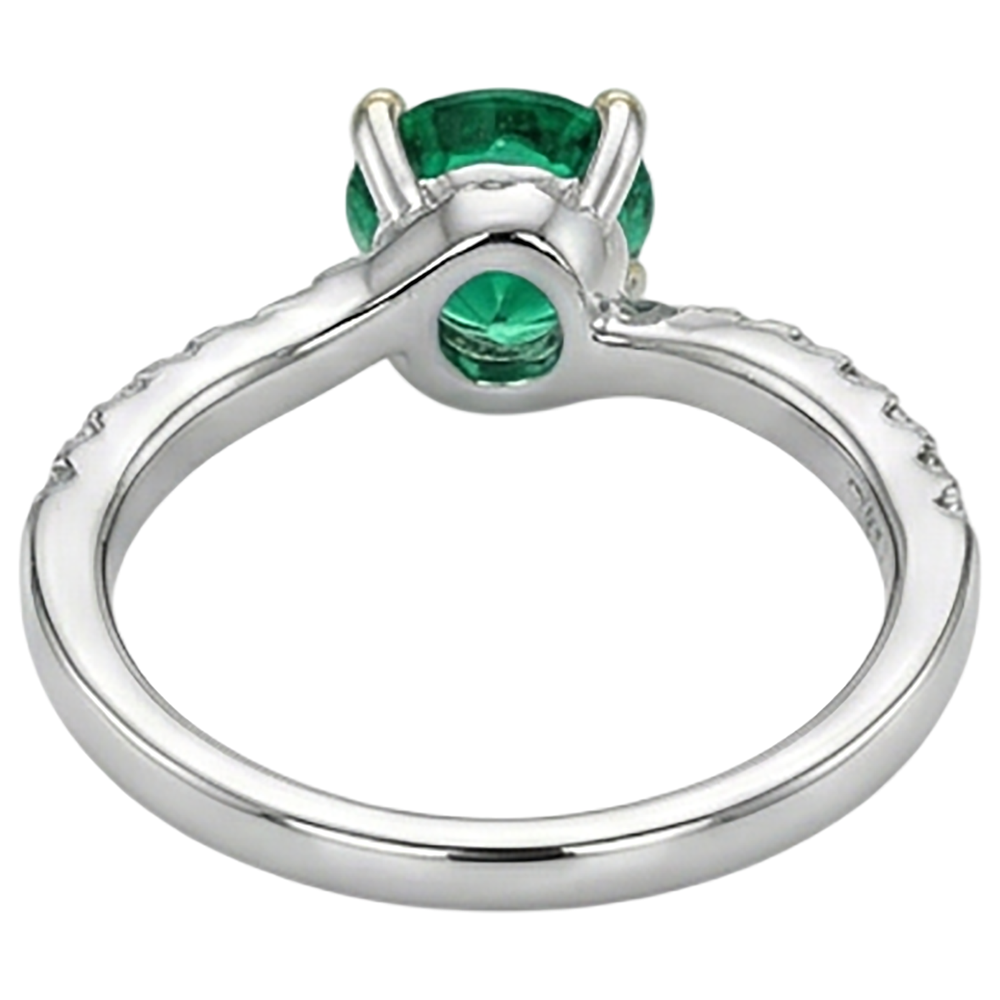 Precious Stone Ring Two-Tone 14K Gold with Emerald – back view