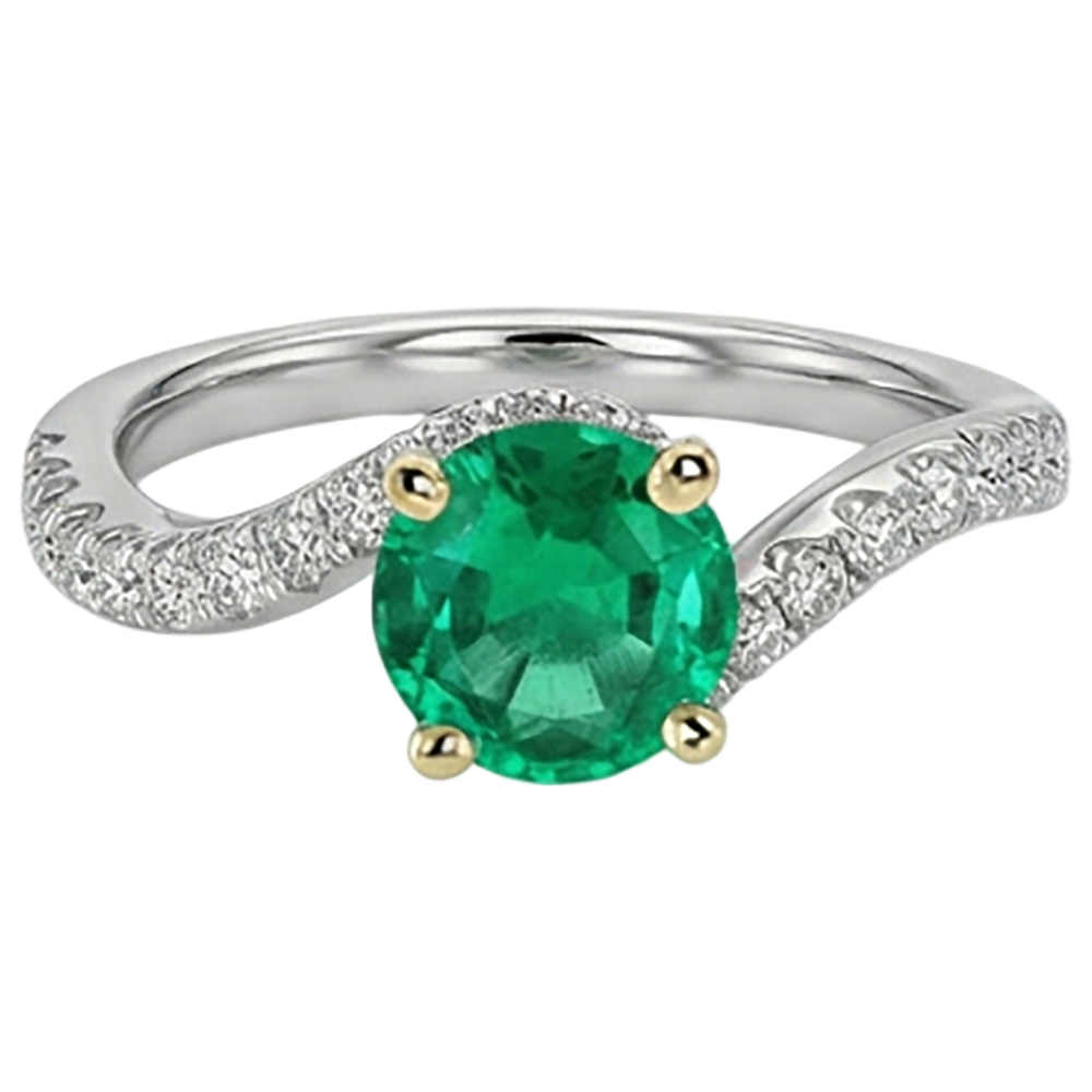 Authentic Emerald Precious Stone Ring 2.50 ct Two-Tone 14K Gold – front view