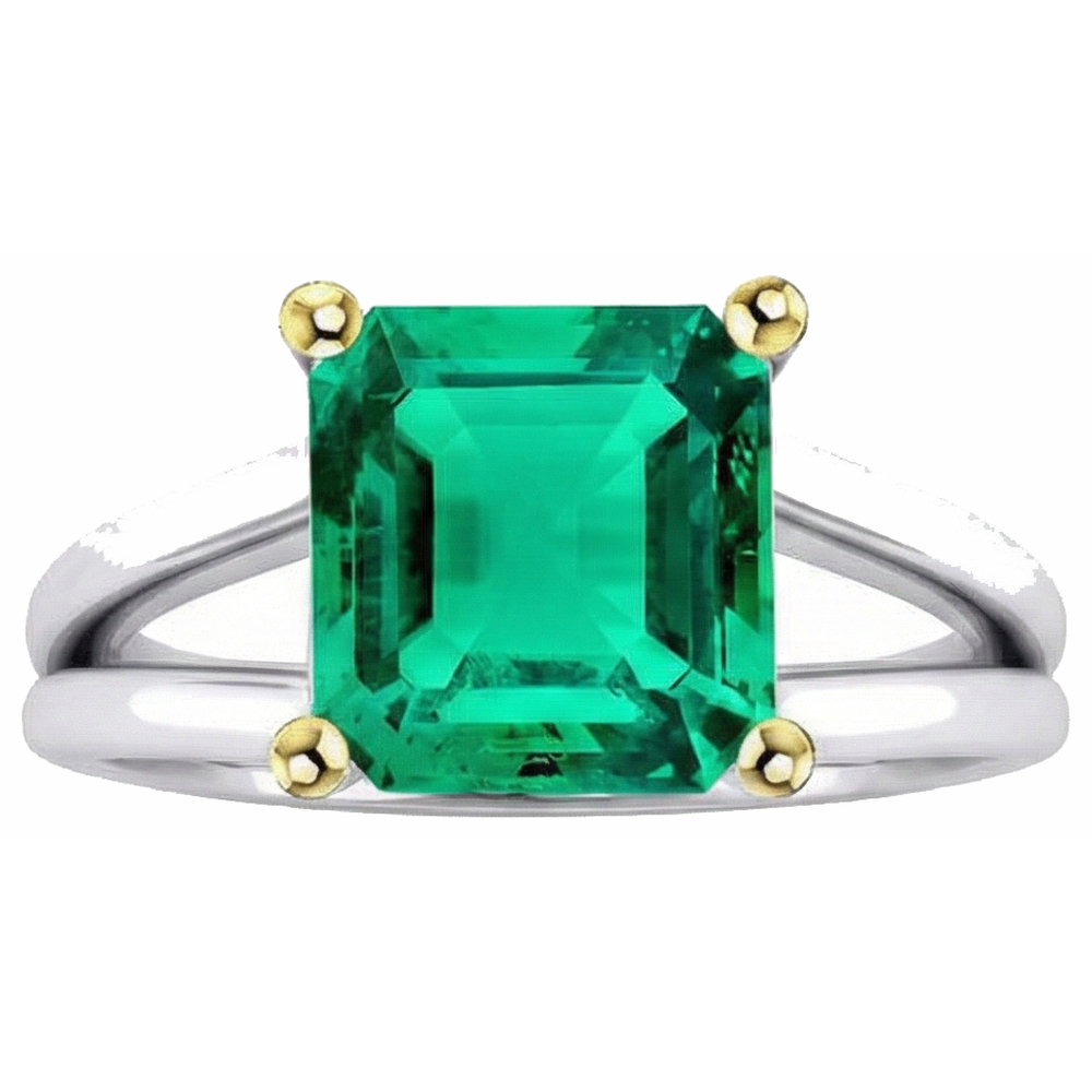 Earth-Mined Emerald Precious Stone Ring 5.50 ct 14K Two Tone Gold – angle view