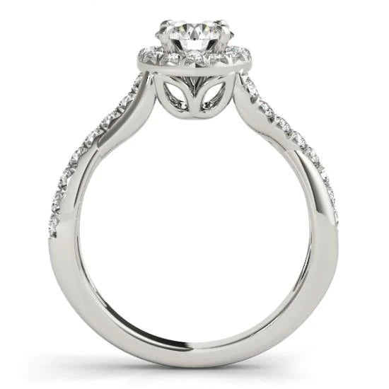 Fancy Natural Diamond Engagement Ring Halo Twisted Shank 1.50 Carat WG 14K