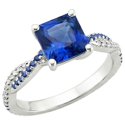 Fancy Natural Earth Mined Diamond Engagement Ring Blue Ceylon Sapphires 3.45 Carats Gold