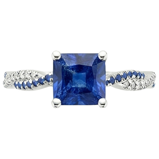 Fancy Natural Earth Mined Diamond Engagement Ring Blue Ceylon Sapphires 3.45 Carats Gold