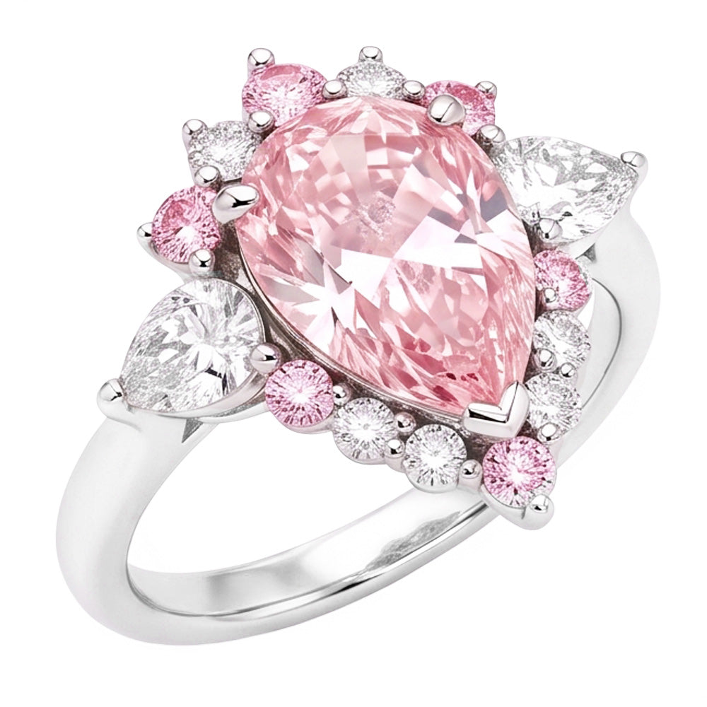 Fancy Pink Diamond Engagement Ring 2 Carats Natural Pear Semi Halo Platinum