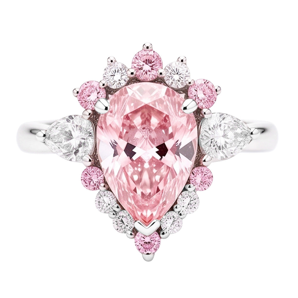 Fancy Pink Diamond Engagement Ring 2 Carats Natural Pear Semi Halo Platinum