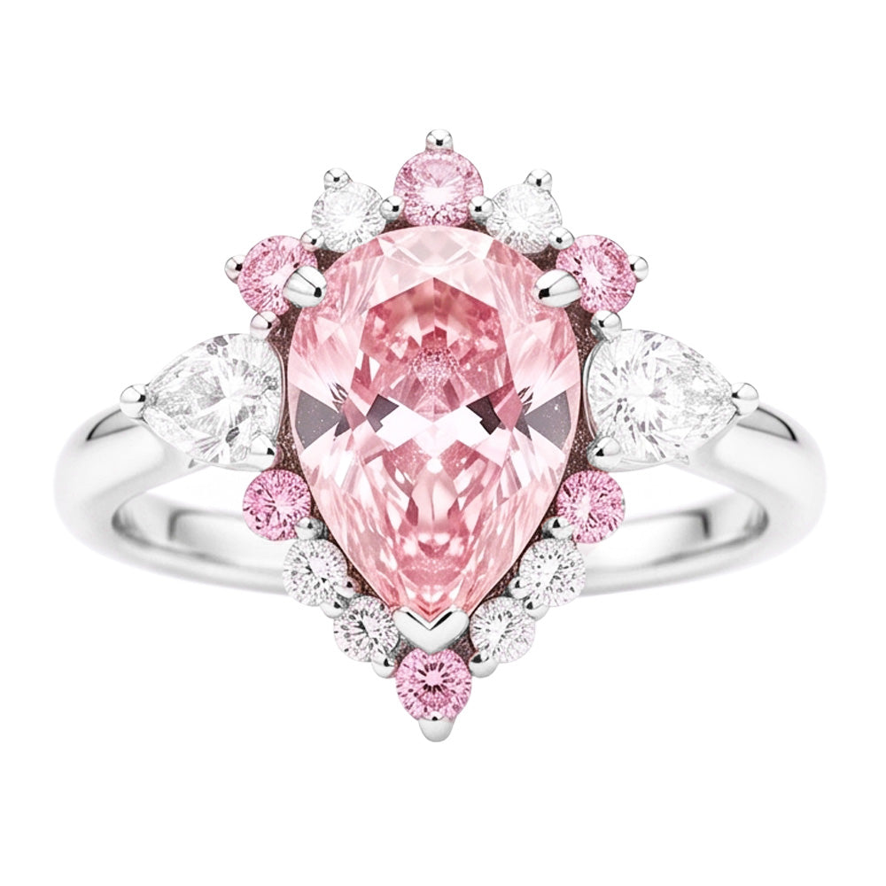 Fancy Pink Diamond Engagement Ring 2 Carats Natural Pear Semi Halo Platinum