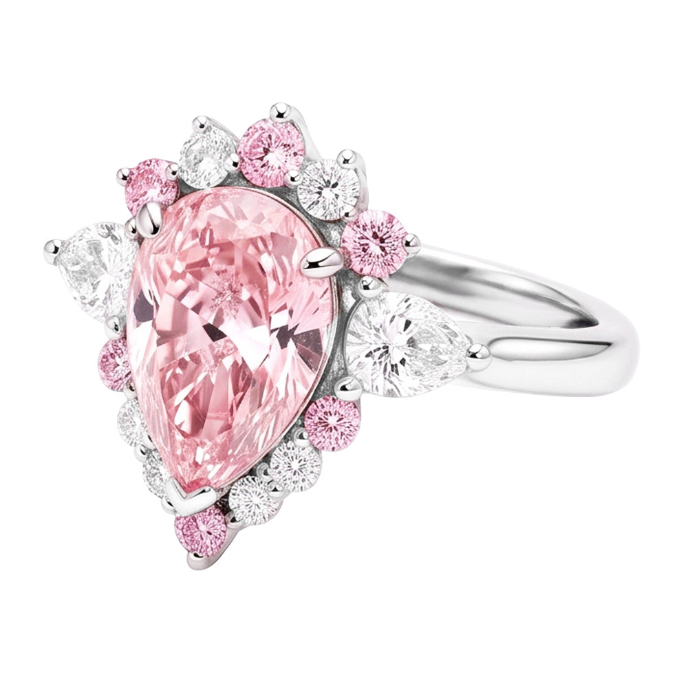 Fancy Pink Diamond Engagement Ring 2 Carats Natural Pear Semi Halo Platinum