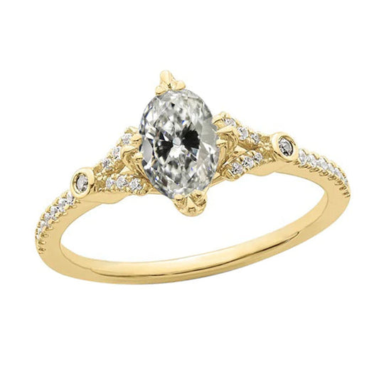 Fancy Real Diamond Old Mine Cut Anniversary Ring 3.50 Carats Yellow Gold