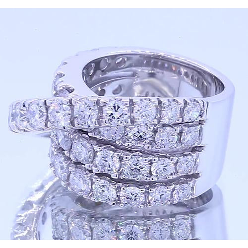 Fancy Ring Round Diamonds Genuine 5.10 Carats Four Prong White Gold 14K