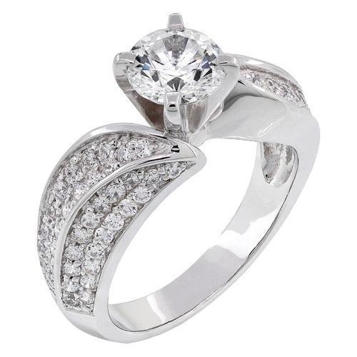 Fancy Round Real Diamond Ring With Accents 2.50 Ct. 14K White Gold New