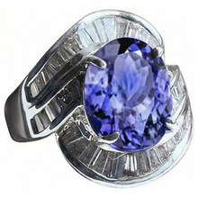 Fancy Women Ring Tanzanite Oval And Baguette Natural Earth Mined Diamonds New 5 Ct.