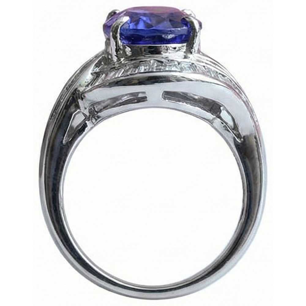 Fancy Women Ring Tanzanite Oval And Baguette Natural Earth Mined Diamonds New 5 Ct.