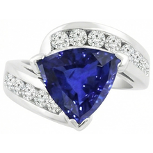 Fancy Women Ring Trillion Sapphire Round Channel Set Natural Earth Mined Diamonds 4 Carats