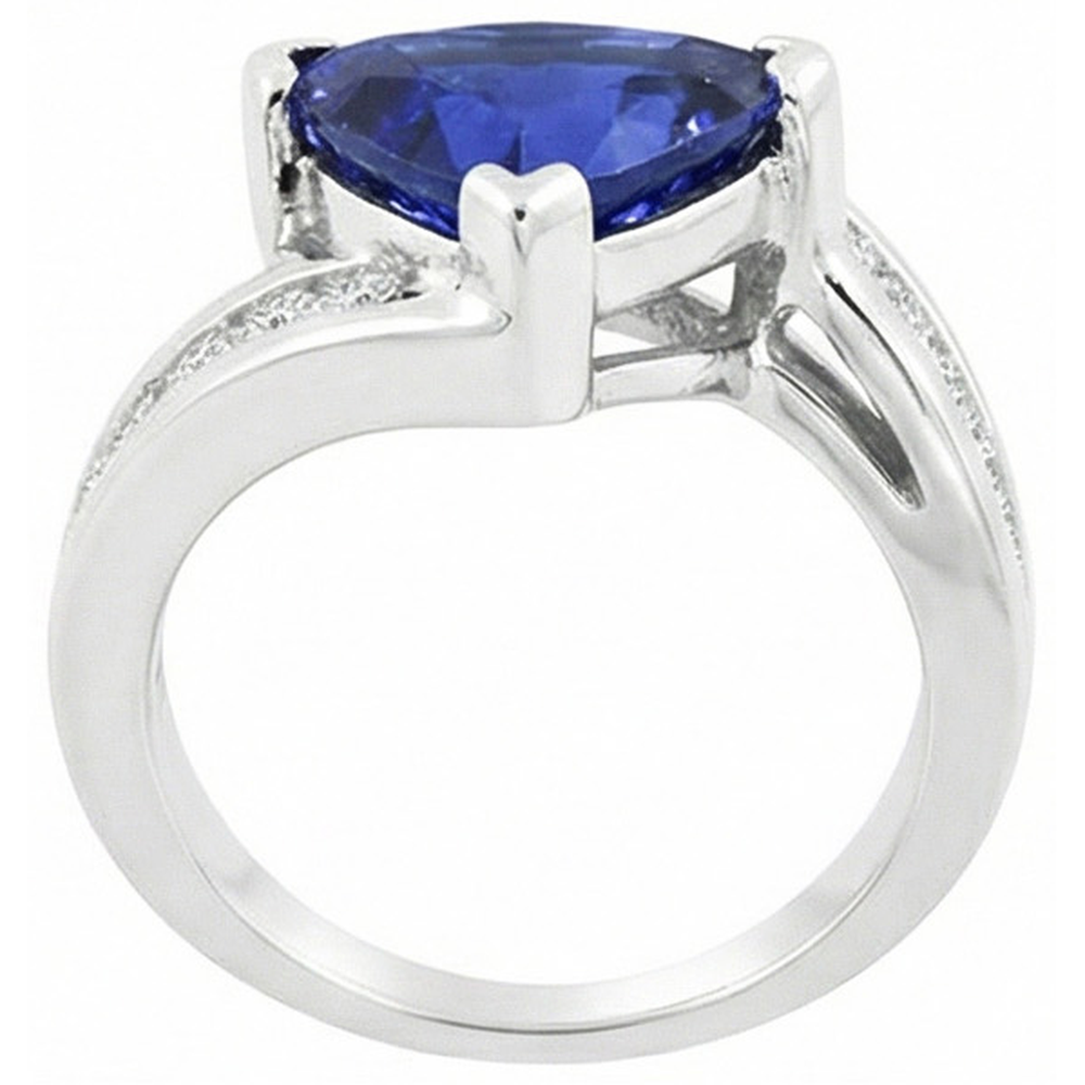 Fancy Women Ring Trillion Sapphire Round Channel Set Natural Earth Mined Diamonds 4 Carats