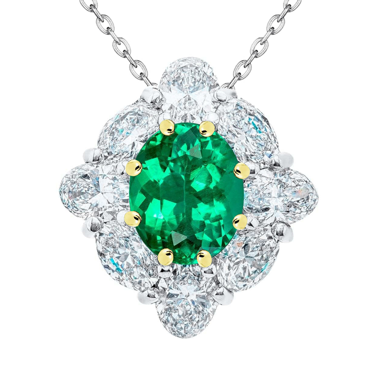 Fine Emerald Oval Cut Precious Stone Pendant in 14K Two Tone Gold – main view