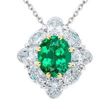 Fine Emerald Oval Cut Precious Stone Pendant in 14K Two Tone Gold – main view