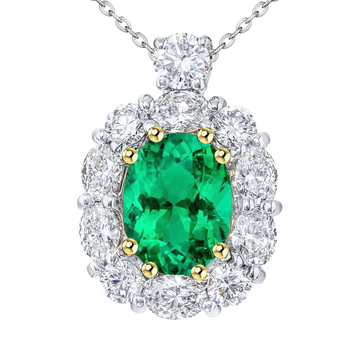 Emerald Precious Stone Pendant 6-ct 14 Karat Two Tone Gold – main view