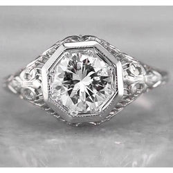 Filigree Round Real Diamond Ring 2 Carats White Gold 14K