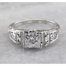 Filigree Style Genuine Princess Diamond Ring 1 Carat White Gold 14K