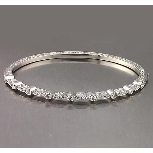 Filigree Style Natural Diamond Bangle 1.40 Carats White Gold 14K