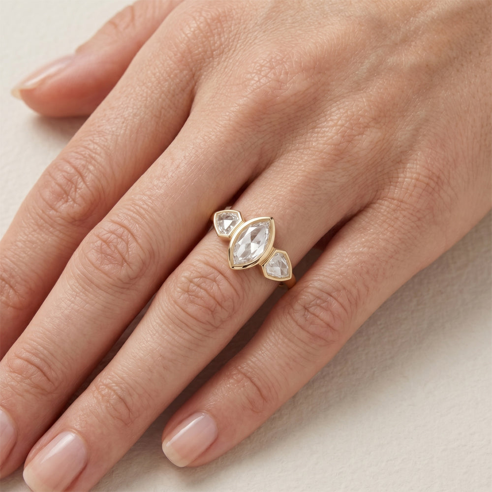 Fine Diamond 3-Stone Ring – Antique Rose Cut 1.75 ct 14 Karat