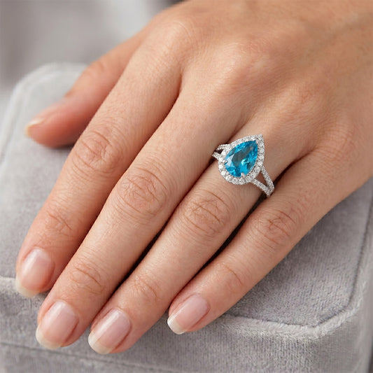 Fine Diamond Halo Setting Ring – Blue Diamond 3.5 ct 14K White