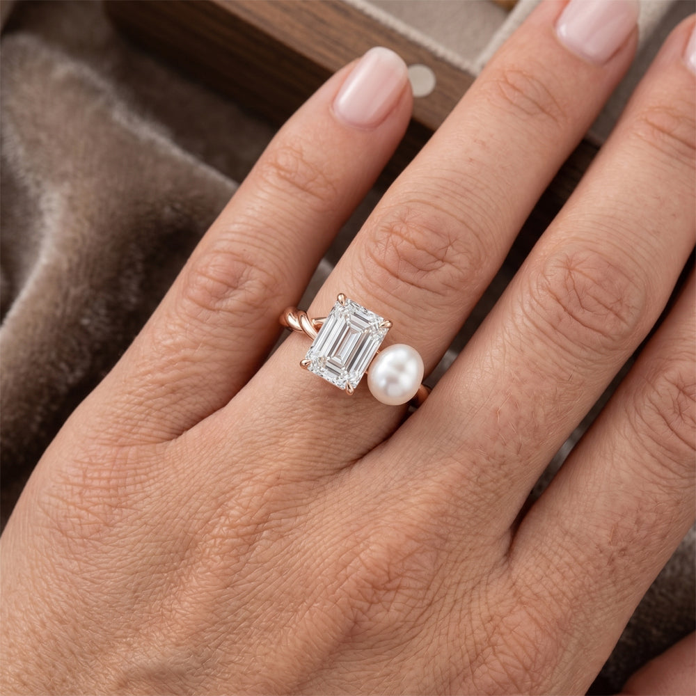 Fine Jewelry Ring 14K Rose Gold – Brilliant Diamond Emerald Cut