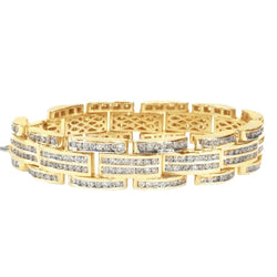 Fine Round Shape Real Diamond Men Bracelet Yellow Gold 14K 12 Carats
