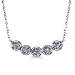 Five Stone Bezel Set Round Real Diamond Necklace Pendant 1.50 Carat WG 14K