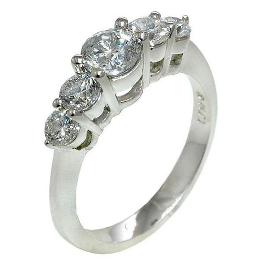 Five Stone Genuine Diamond Engagement Ring 3 Carats Basket Set White Gold 14K