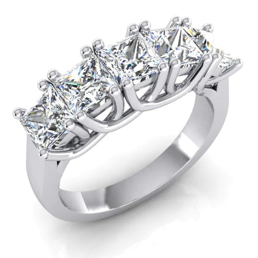 Five Stone Half Eternity Real Princess Diamond Band 3 Carats