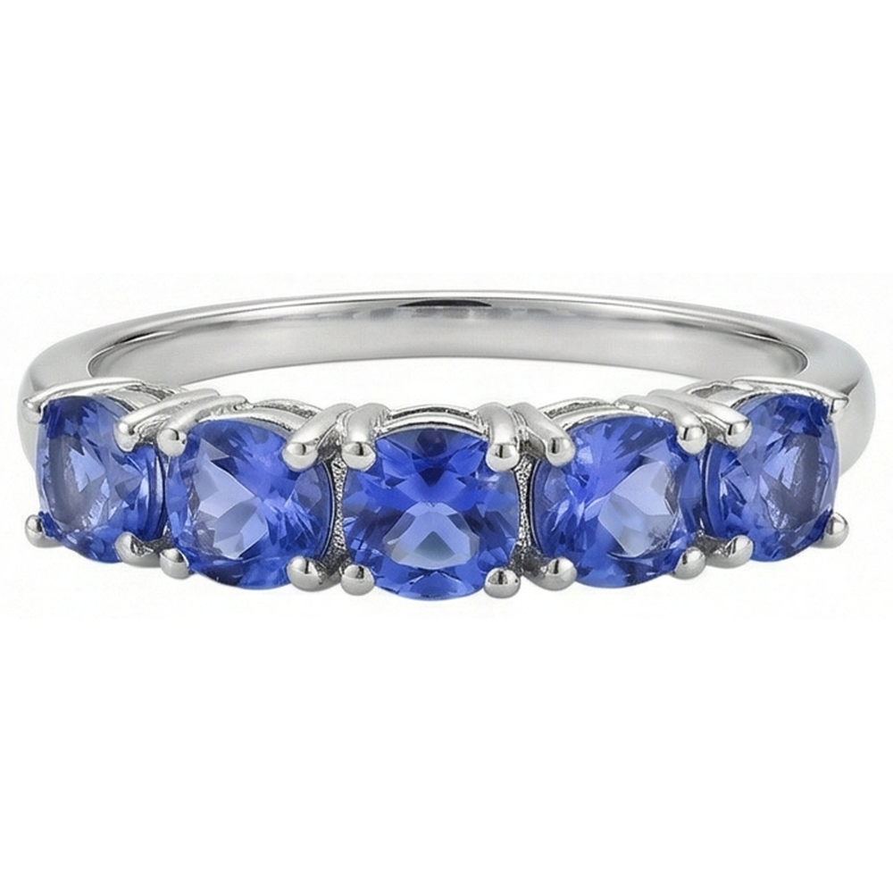 Five Stone Round Tanzanite Gemstone 2.50 Carat Ring Band Jewellery