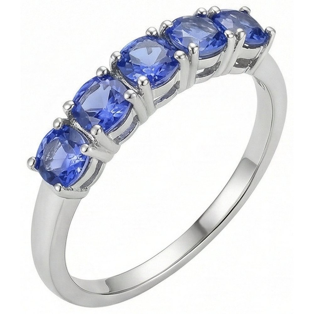 Five Stone Round Tanzanite Gemstone 2.50 Carat Ring Band Jewellery