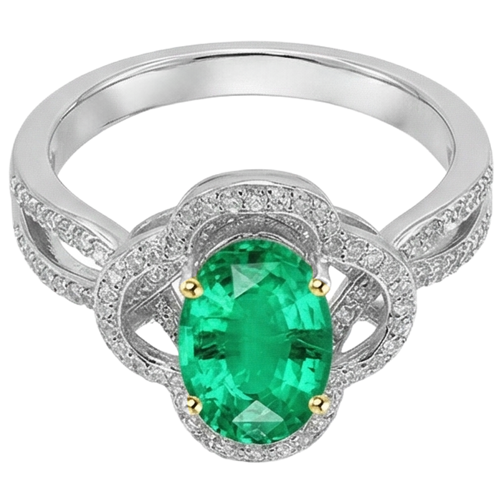 Oval Emerald ring in 14K Two Tone Gold – side view