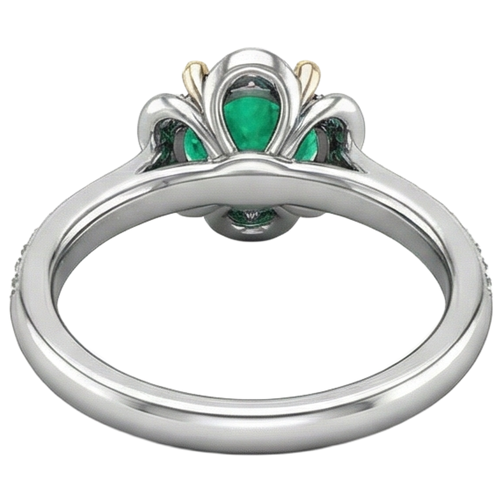 Fine Emerald Precious Stone Ring 1-ct Two-Tone 14K Gold – back view