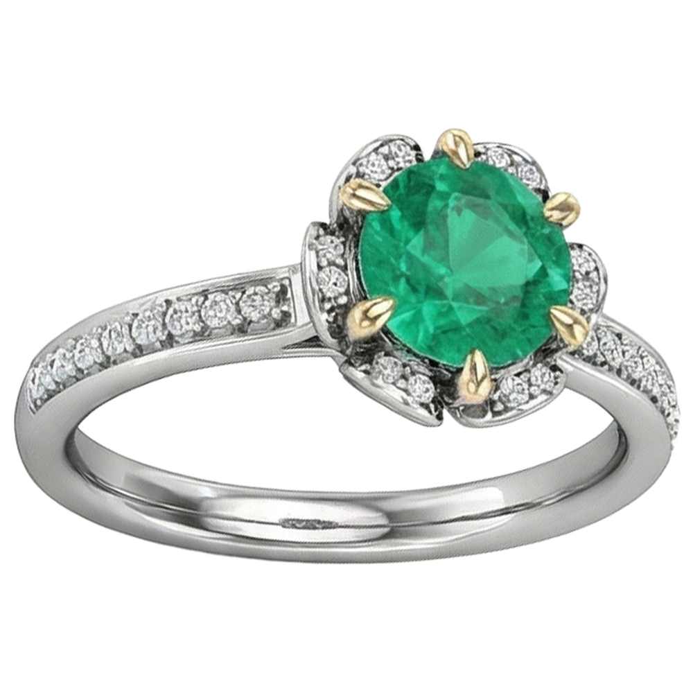 Round Brilliant Fine Emerald ring in Two-Tone 14K Gold – angle view