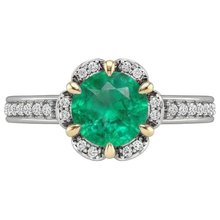 Fine Emerald Precious Stone Ring 1-ct Two-Tone 14K Gold – front view