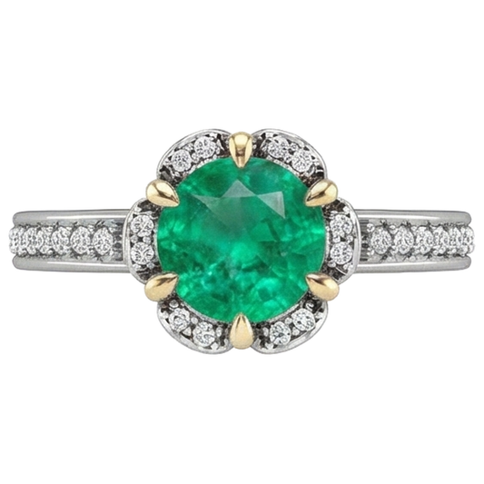 Fine Emerald Precious Stone Ring 1-ct Two-Tone 14K Gold – front view