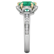 Fine Emerald Round Brilliant Precious Stone Ring in Two-Tone 14K Gold – profile view