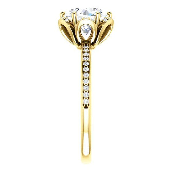 Flower Style 1.71 Carat Round Genuine Diamond Engagement Halo Ring YG 14K