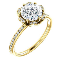 Flower Style 1.71 Carat Round Genuine Diamond Engagement Halo Ring YG 14K