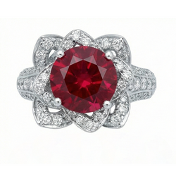 Flower Style 2.51 Ct Red Ruby & White Round Natural Earth Mined Diamonds Ring Gemstone